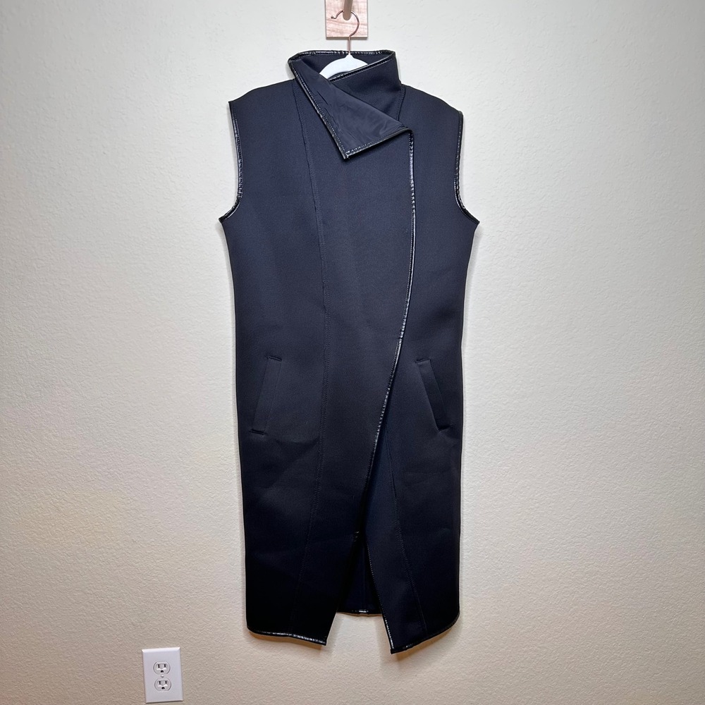 Metamorphoza Black Neoprene Asymmetrical Wrap Vest Funnel Neck Longline Jacket M